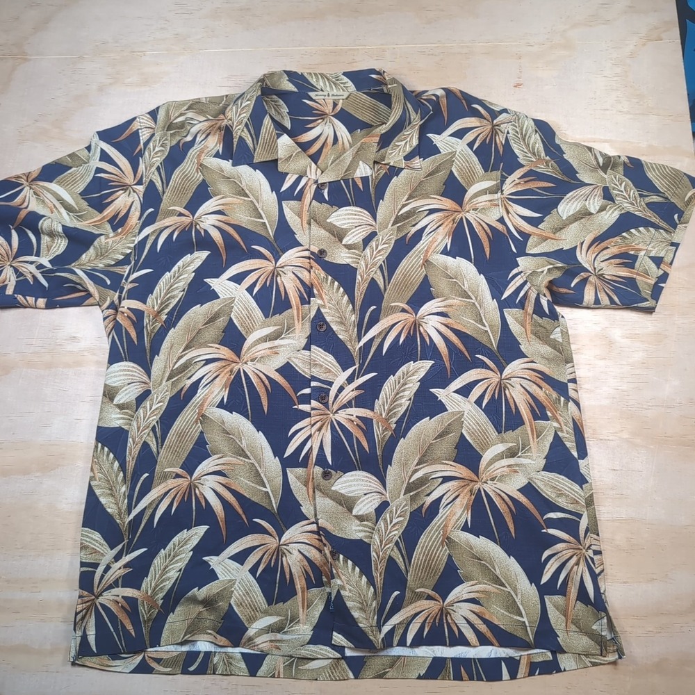 Tommy Bahama Shirt Mens 2XL 100% Silk Button Up Hawaiian Camp Floral Blue Green
